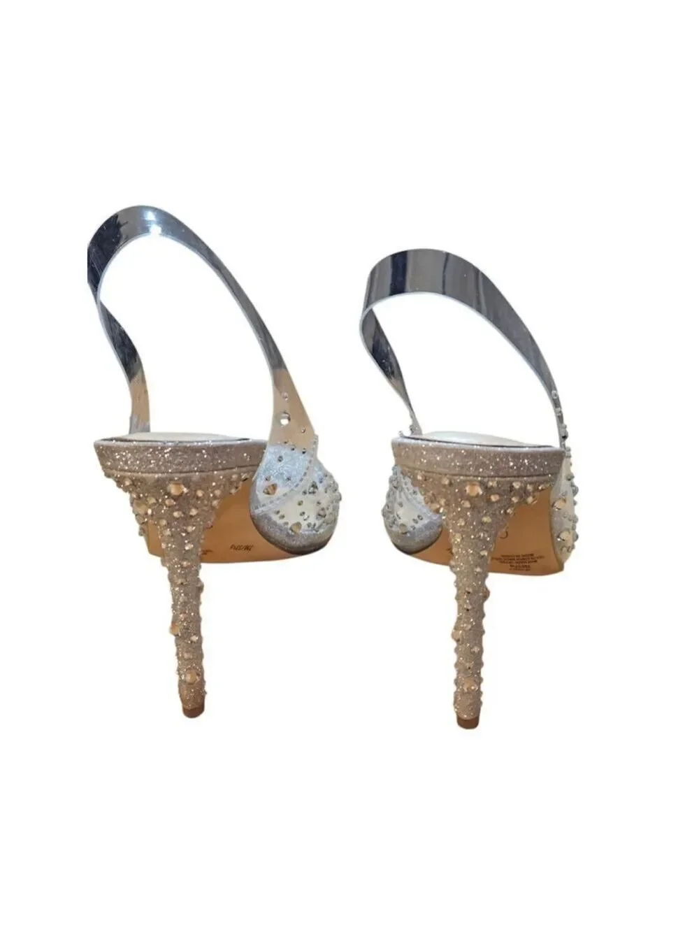 Jessica Simpson Silver Clear Glitter Slingback Heels Size 7
